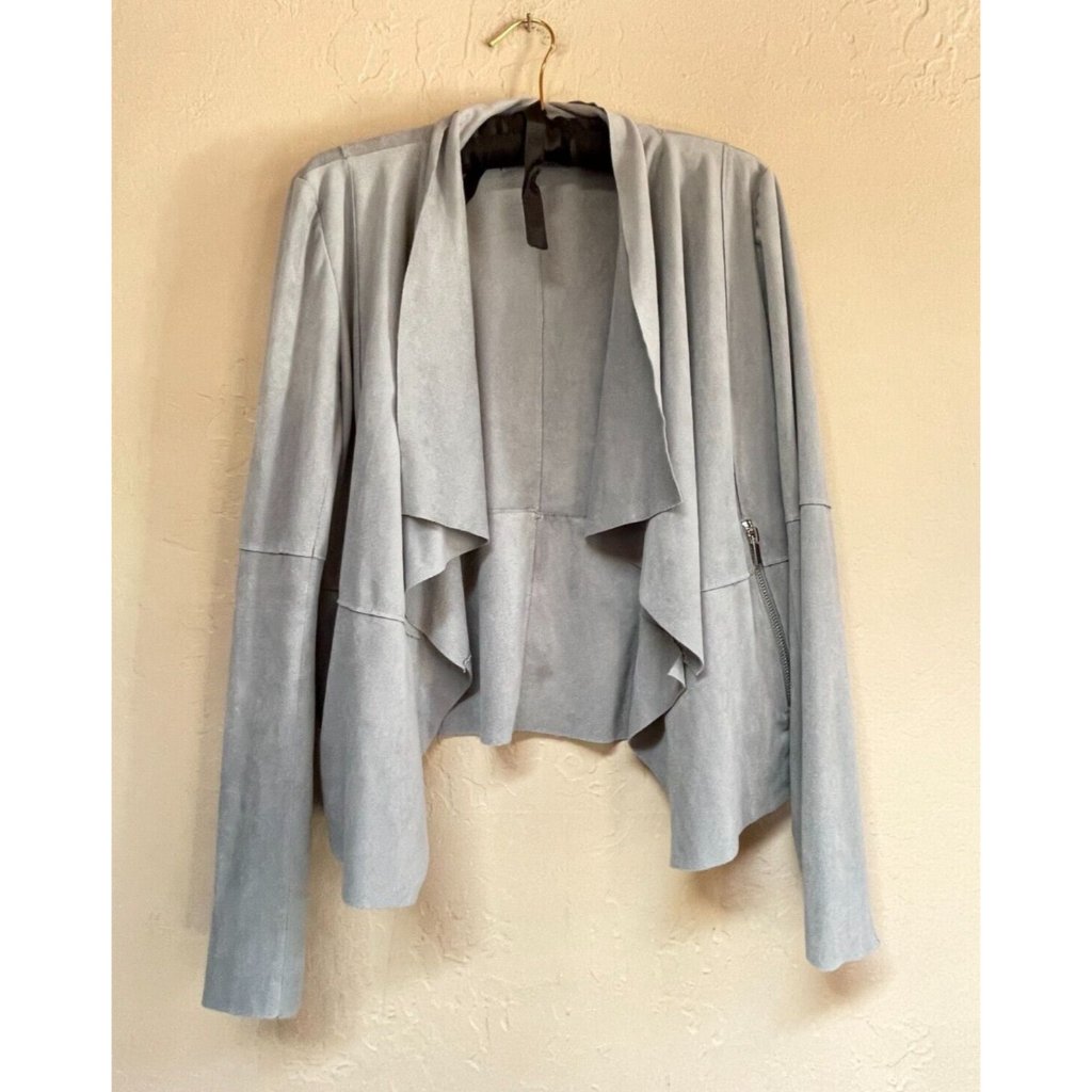 Bagatelle Collection Womens Faux-Suede Drape-Front Cardigan Jacket Gray #66678